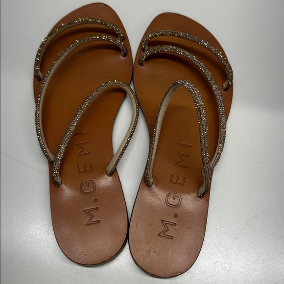 M Gemi The Fosca Crystal Sandals Slip On Flat Shoes Jeweled Gold Tan Size 36.5 - Picture 8 of 10